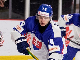 Adam Sýkora v zápase Slovensko - Švajčiarsko na MS v hokeji do 20 rokov 2023.