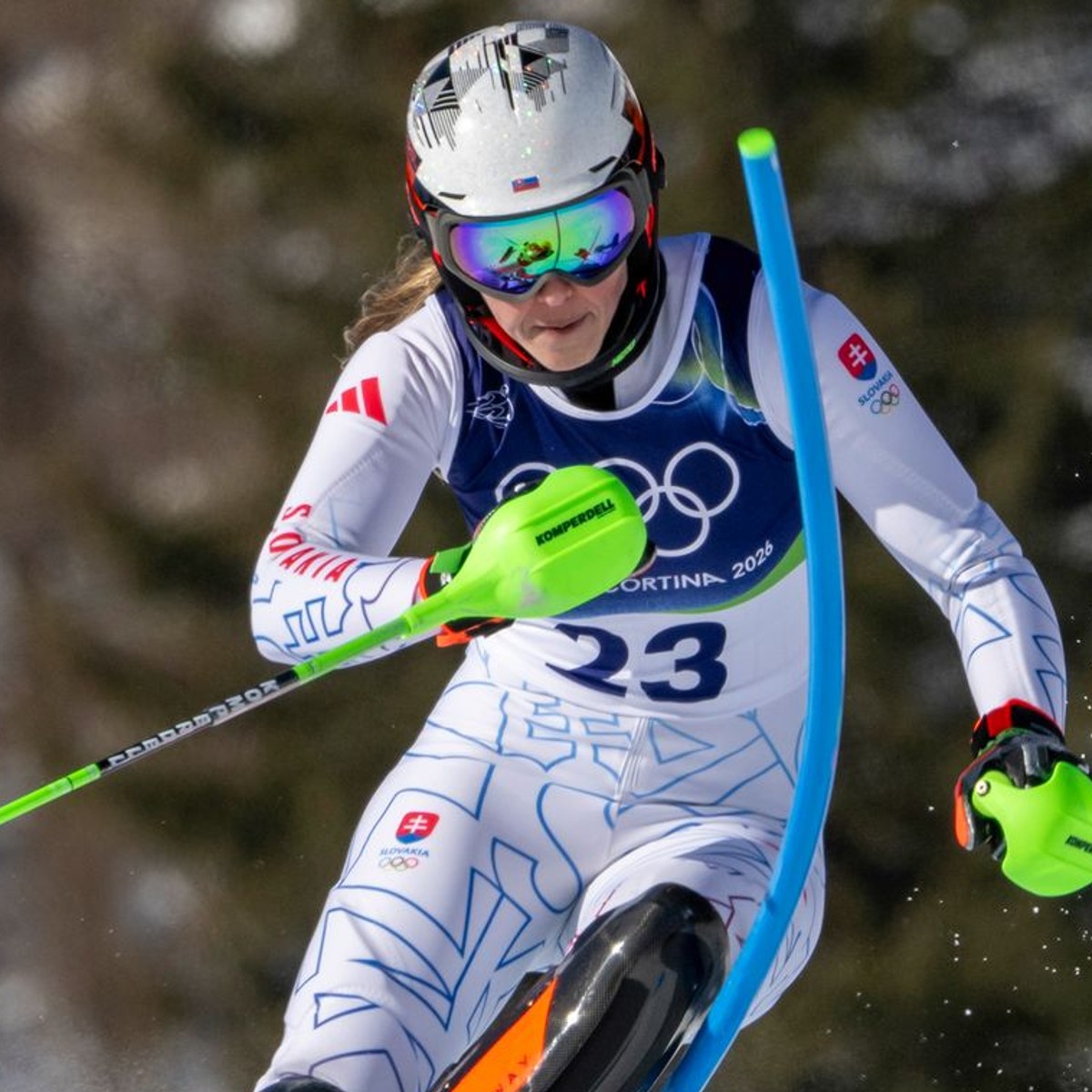 Petra Vlhová počas 1. kola slalomu na zimných olympijských hrách v Cortine d'Ampezzo.