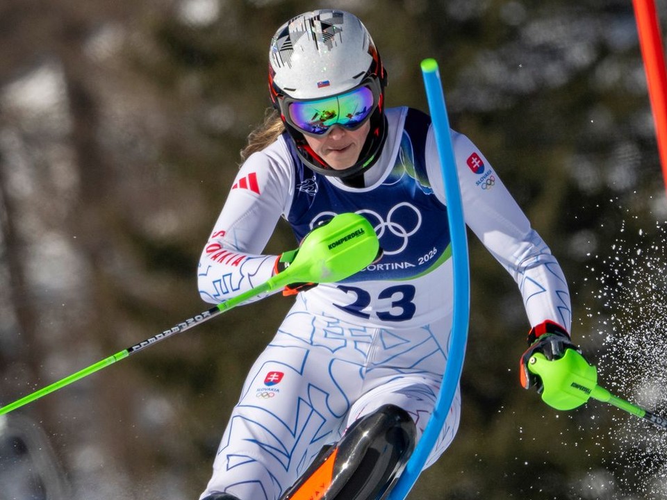 Petra Vlhová počas 1. kola slalomu na zimných olympijských hrách v Cortine d'Ampezzo.