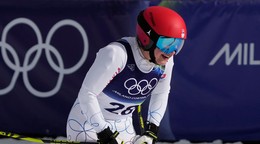 Slovenská lyžiarka Katarína Šrobová po zjazde v tímovej súťaži na ZOH 2026.