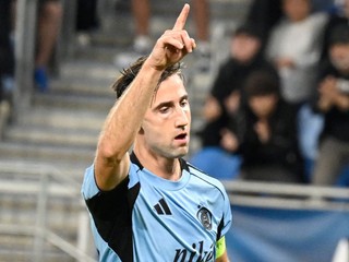 Andraž Šporar (Slovan) sa raduje po strelení gólu.