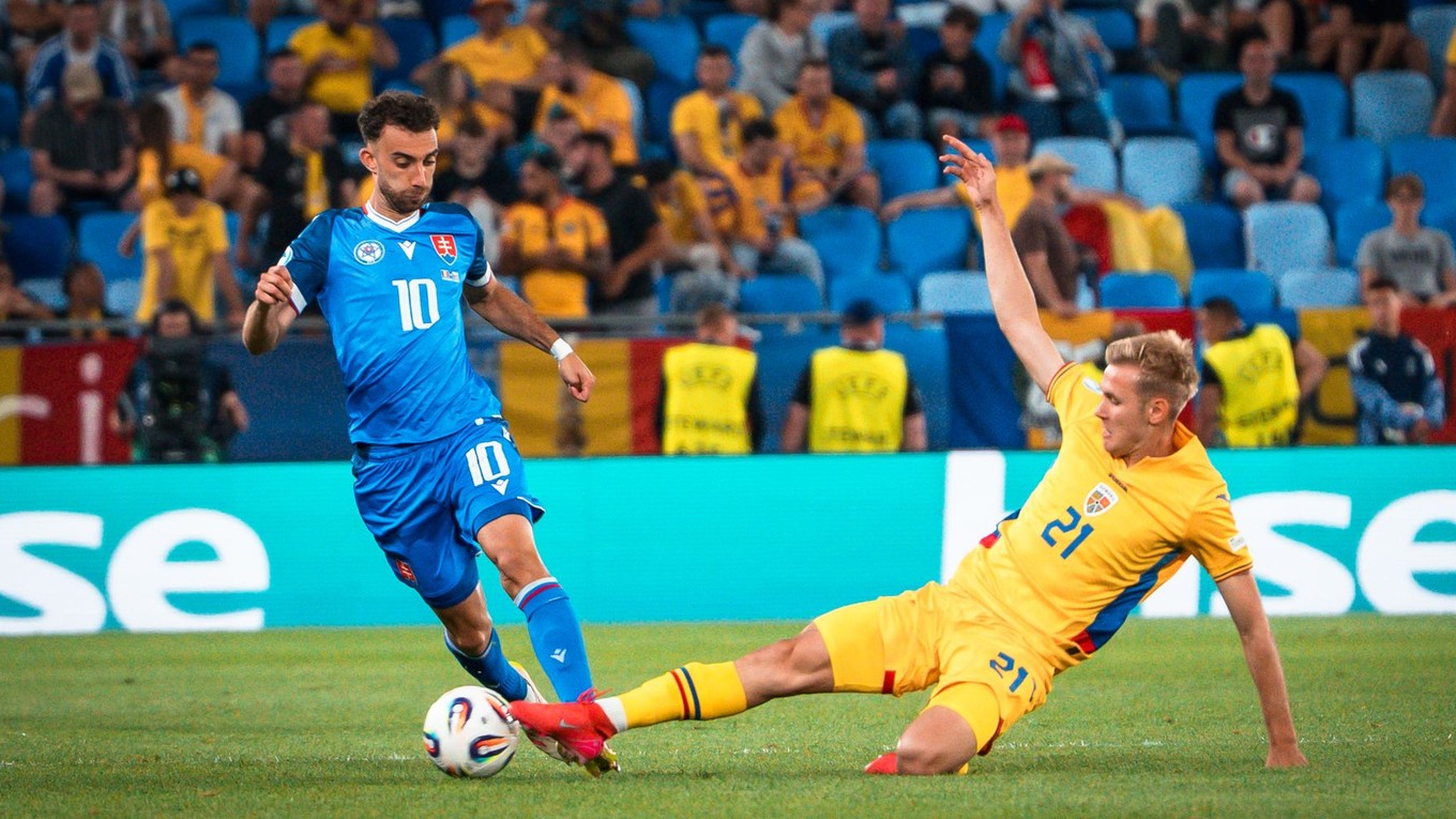 Sebastián Nebyla v zápase Slovensko - Rumunsko na EURO U21. 