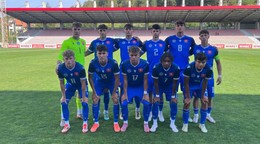 Slovenskí futbalisti do 19 rokov pred zápasom s Bulharskom.