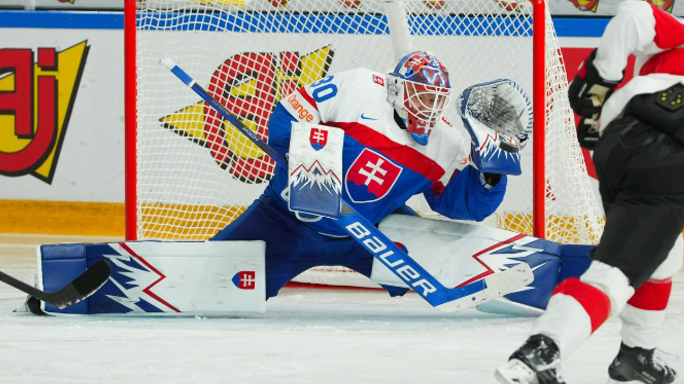 Adam Gajan v zápase Slovensko - Švajčiarsko na MS v hokeji do 20 rokov 2024.