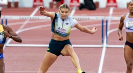 Emma Zapletalová počas behu na 400 m cez prekážky na mítingu Diamantovej ligy v Lausanne 2026.