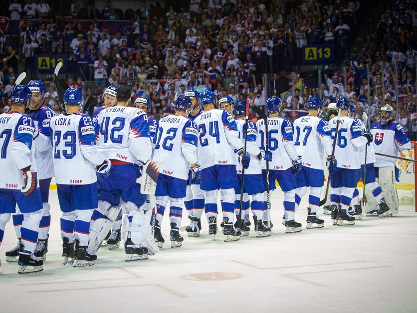 Hokejisti Slovenska počas MS v hokeji 2019.