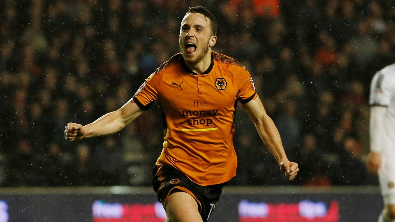 Diogo Jota v zápase Wolverhampton Wanderers - Sheffield United v Championship vo februári 2018.