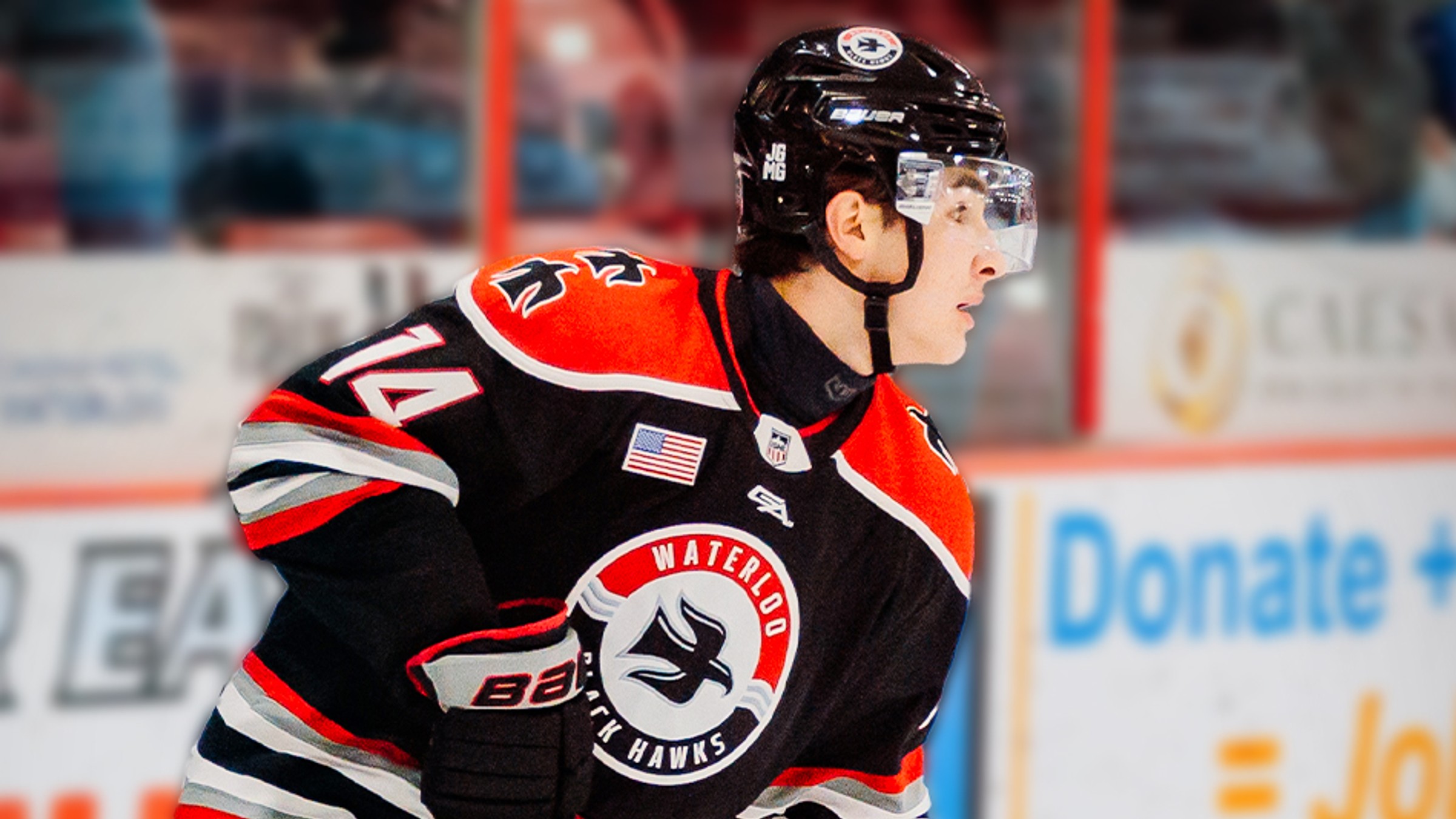 Alex Mišiak v drese Waterloo Black Hawks.