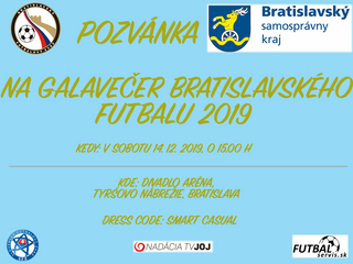 Galavečer Bratislavského futbalu bude 14.12.2019