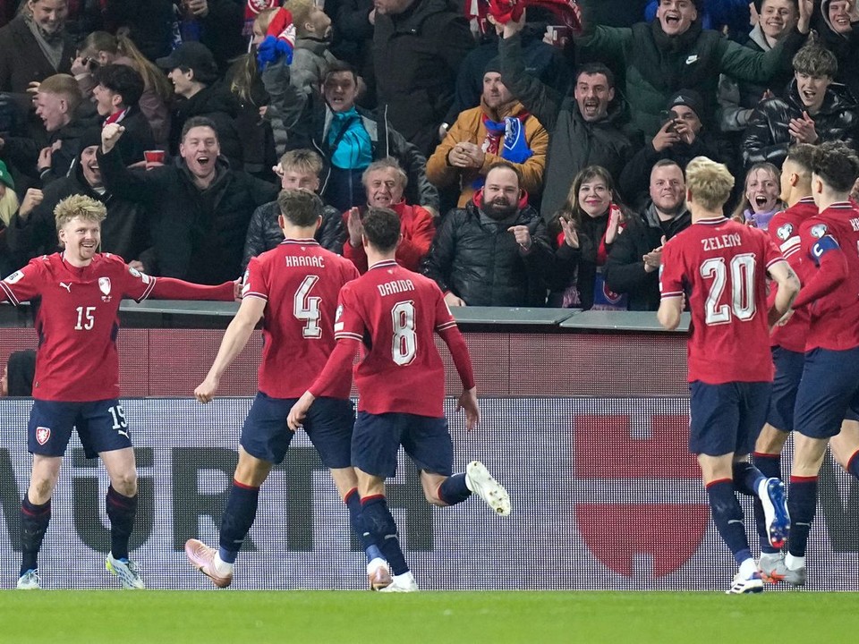 Český útočník Pavel Šulc oslavuje gól.