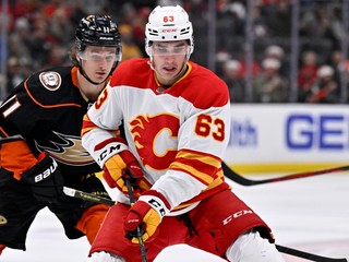 Slovenský hokejista Adam Ružička v drese Calgary Flames.