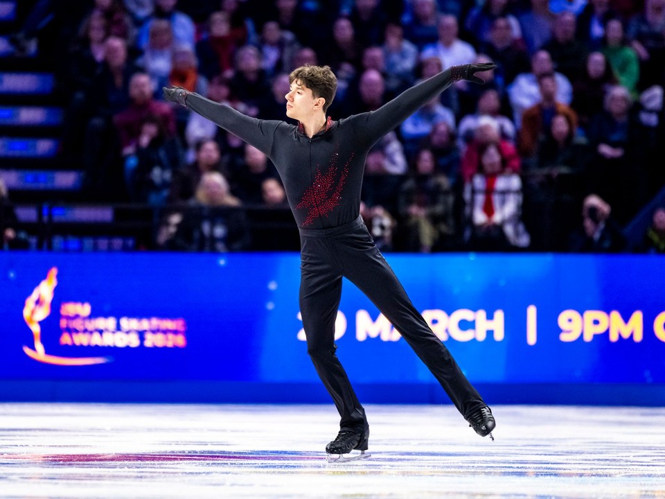 Adam Hagara počas krátkeho programu na MS v Prahe.