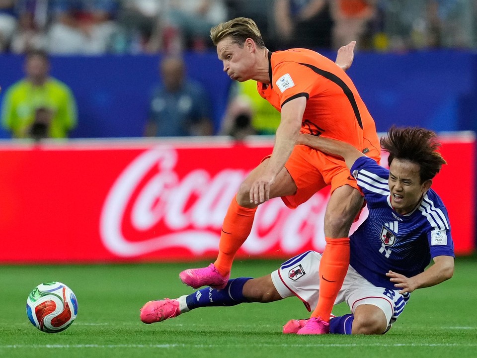 Netherlands' Frenkie de Jong, left, and Japan's Takefusa Kubo fight for the ball during the World Cup Group F soccer match between the Netherlands and Japan in Arlington, Texas, near Dallas, Sunday, June 14, 2026. (AP Photo/Tony Guttierez)
- Canada26
- Canada2026
- FIFA
- Mexico26
- Mexico2026
- soccer
- USA26
- USA2026
- worldcup
- worldcup26
- WorldCup2026
- futbol
- Canada26
- Canada2026
- FIFA
- Mexico26
- Mexico2026
- soccer
- USA26
- USA2026
- worldcup
- worldcup26
- WorldCup2026
- futbol