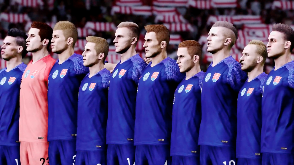 Slovenská reprezentácia v hre PES 2020.