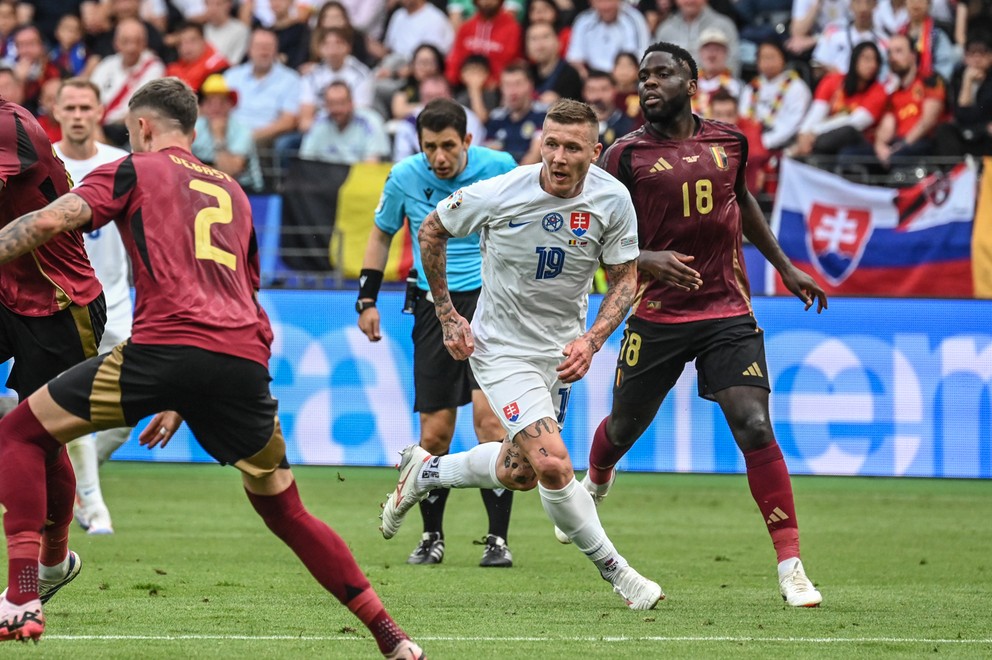 Juraj Kucka počas úvodného zápasu záverečného turnaja ME 2024 Belgicko - Slovensko 0:1 (Frankfurt nad Mohanom, 17.06.2024).