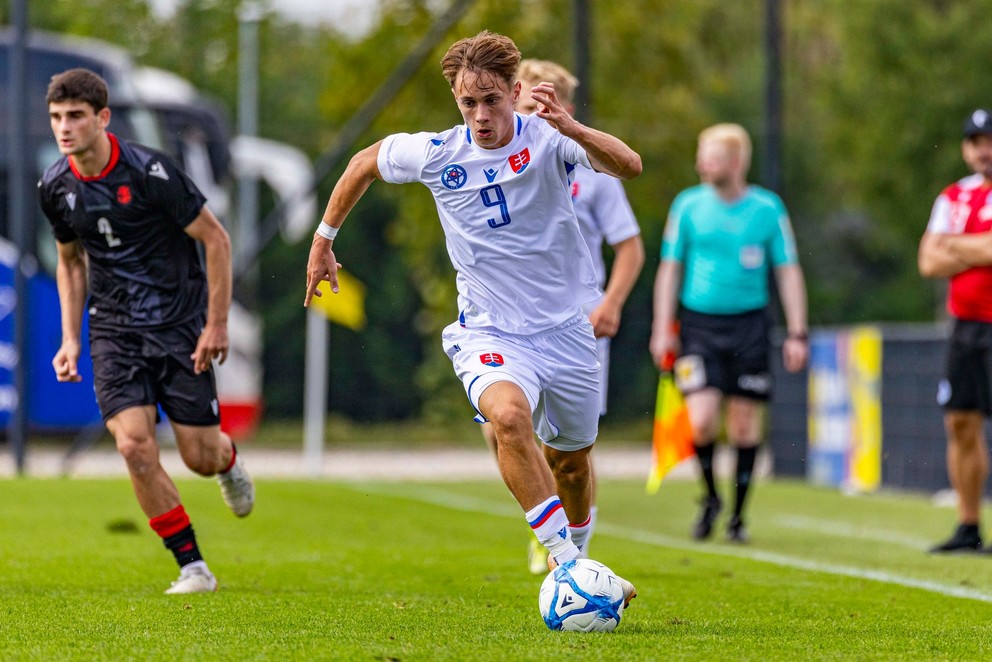 V nominácii reprezentácie do 19 nechýba ani Michal Pekelský, na fotografii v zápase Slovensko 19 – Gruzínsko 19 v Dunajskej Strede (8.9.2024)