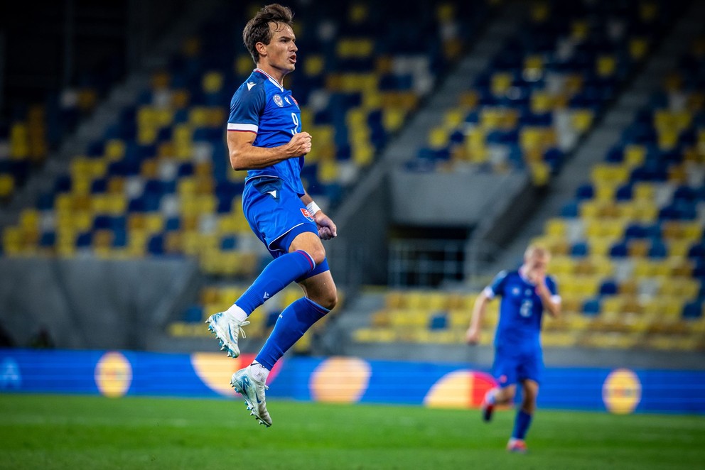 Roman Čerepkai po strelení gólu na 2:1 v prípravnom zápase Slovensko 21 – Wales 21 v Dunajskej Strede (15.10.2024)