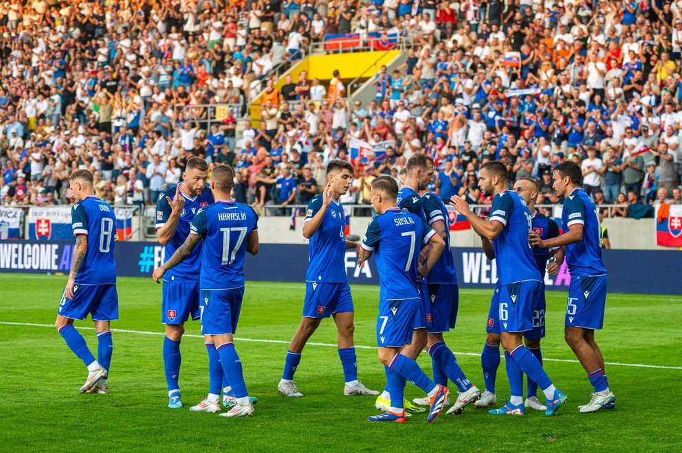 Slovenskí sokoli skórovali v 9 zápasoch v rade minimálne jeden gól. Na snímke v zápase Slovensko - Azerbajdžan 2:0 (Košice, 8.9.2024)