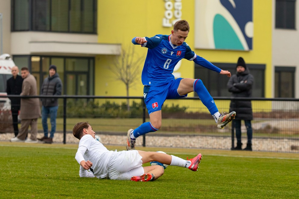 V nominácii reprezentačnej pätnástky nechýba ani Patrik Sopko, na ilustračnej fotografii z prípravného Slovensko U15 – Slovinsko U15 v Dunajskej Strede (28.10.2024)