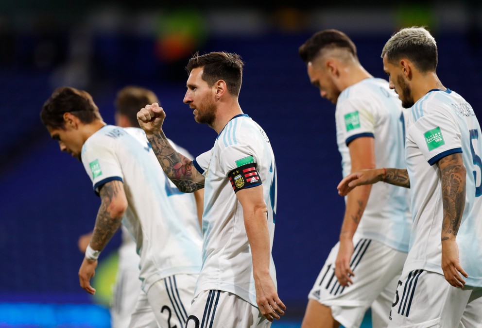 Lionel Messi po góle v zápase kvalifikácie MS 2022 Argentína - Ekvádor.