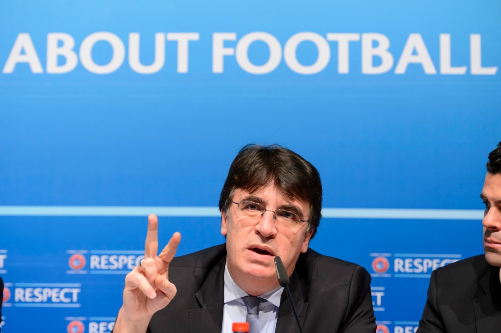Zastupujúcim prezidentom UEFA je grécky generálny sekretár riadiacej organizácie Theodore Theodoridis.