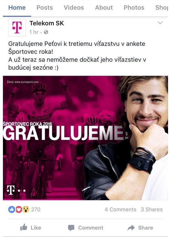 Gratulácia Telekomu Petrovi Saganovi.