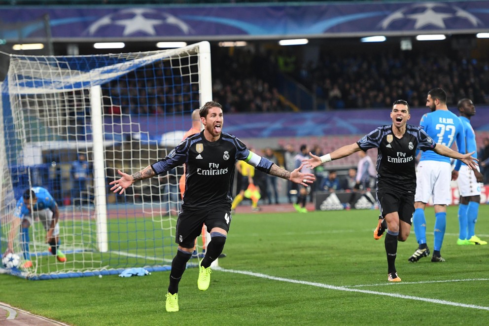 Sergio Ramos sa raduje po góle do siete Neapolu v zápase Ligy Majstrov.