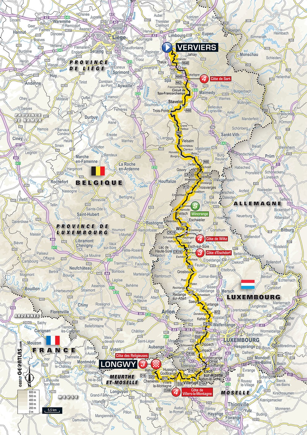 Mapa tretej etapy Tour de France 2017.