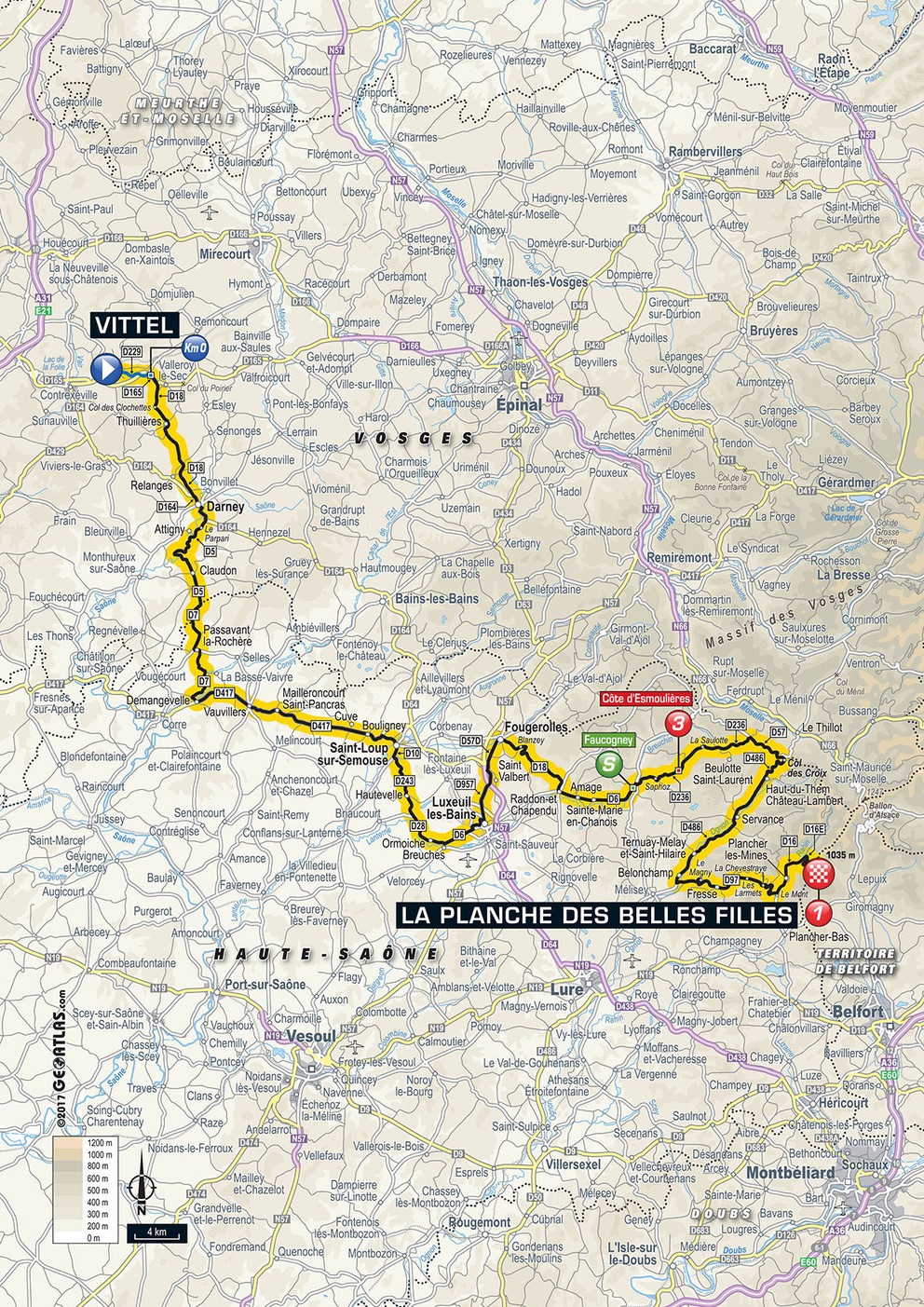 Mapa piatej etapy Tour de France 2017.