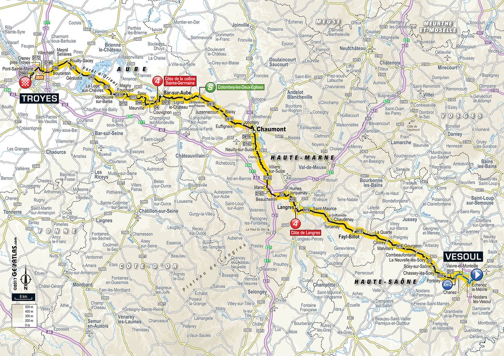 Mapa šiestej etapy Tour de France 2017.
