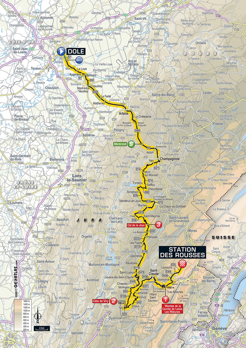 Mapa ôsmej etapy Tour de France 2017.