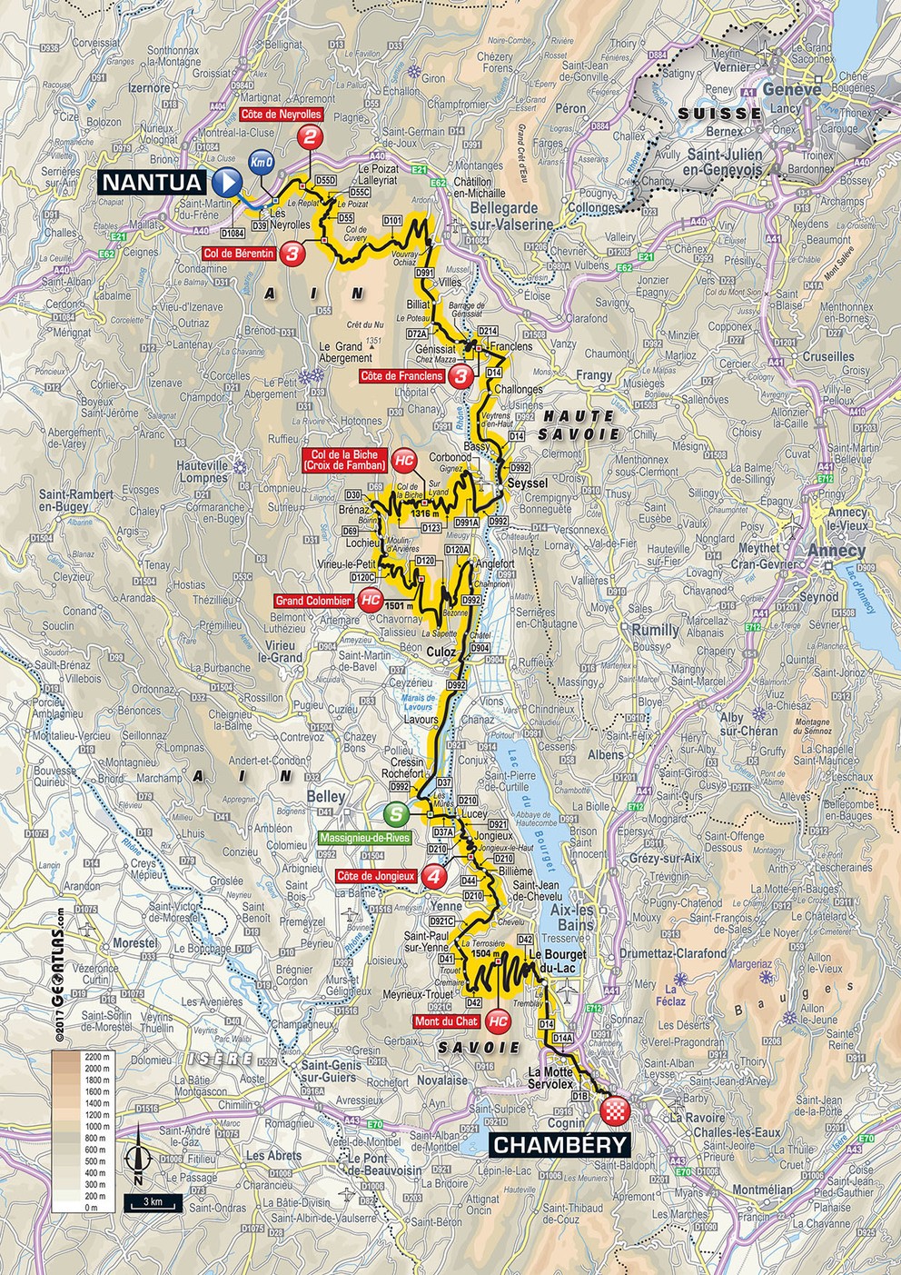 Mapa deviatej etapy Tour de France 2017.