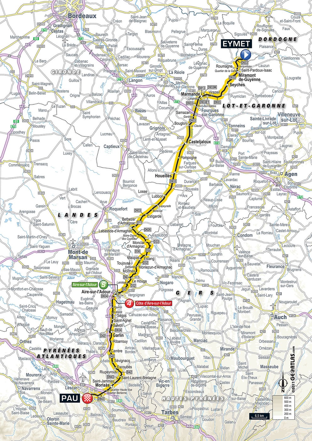 Mapa jedenástej etapy Tour de France 2017.