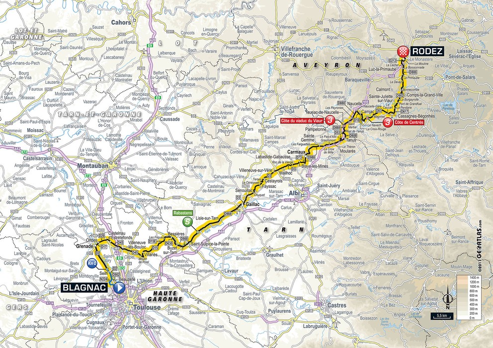 Mapa štrnástej etapy Tour de France 2017.