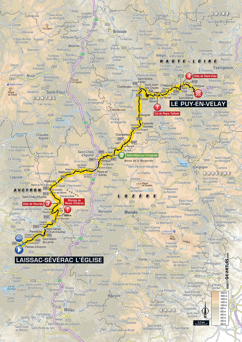 Mapa pätnástej etapy Tour de France 2017.