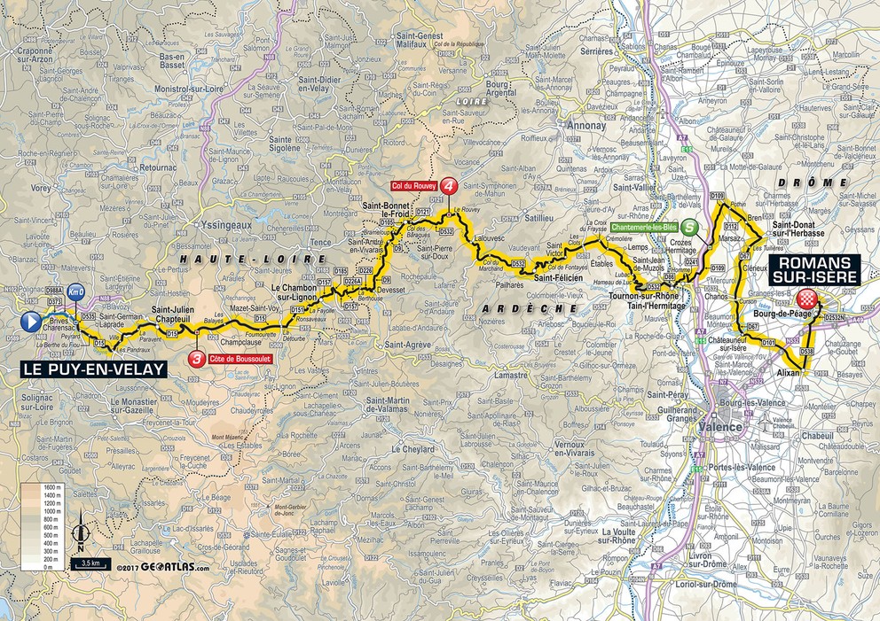 Mapa šestnástej etapy Tour de France 2017.