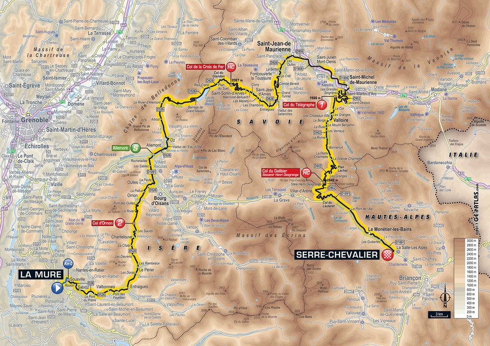 Mapa sedemnástej etapy Tour de France 2017.