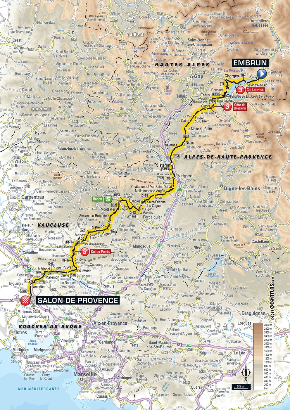 Mapa devätnástej etapy Tour de France 2017.