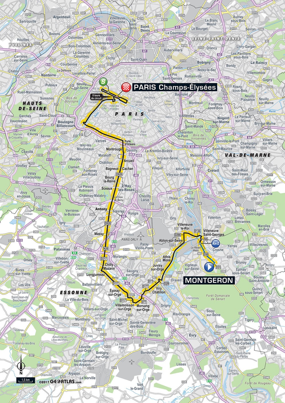 Mapa dvadsiatej prvej etapy Tour de France 2017.