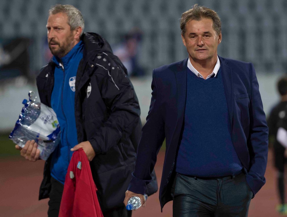 Tréner FC Nitra Ivan Galád (vpravo) bol po zápase spokojný.