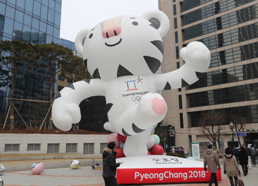 Maskot zimných olympijských hier 2018 v Pjongčangu, biely tiger Soohorang.