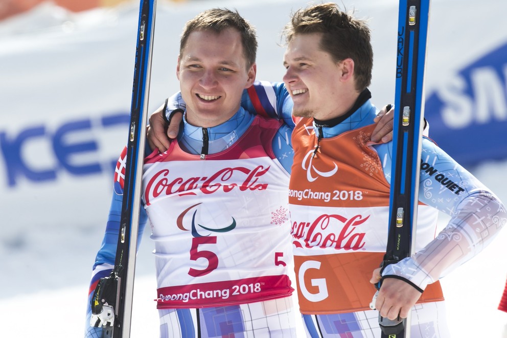 Slovenský paralympionik Jakub Krako a jeho navádzač Branislav Brozman.