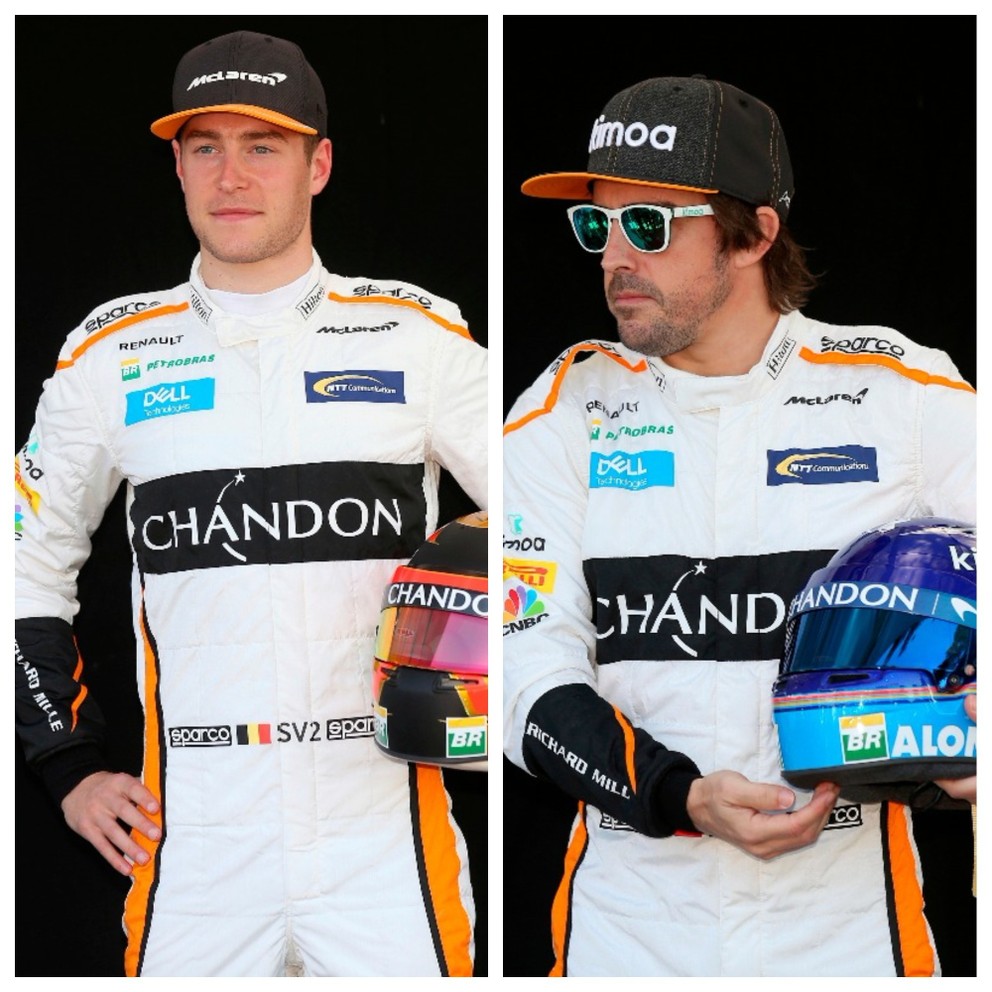 Belgičan Stoffel Vandoorne (vľavo) a Španiel Fernando Alonso.