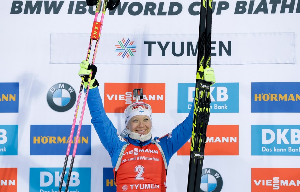 Kaisa Mäkäräinenová sa tešila v pretekoch z víťazstva.