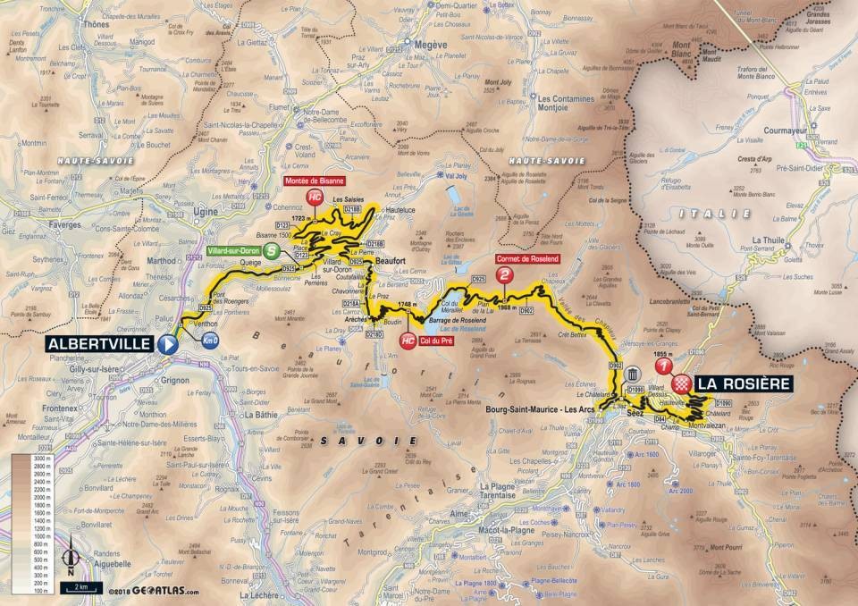 Mapa 11. etapy Tour de France 2018.