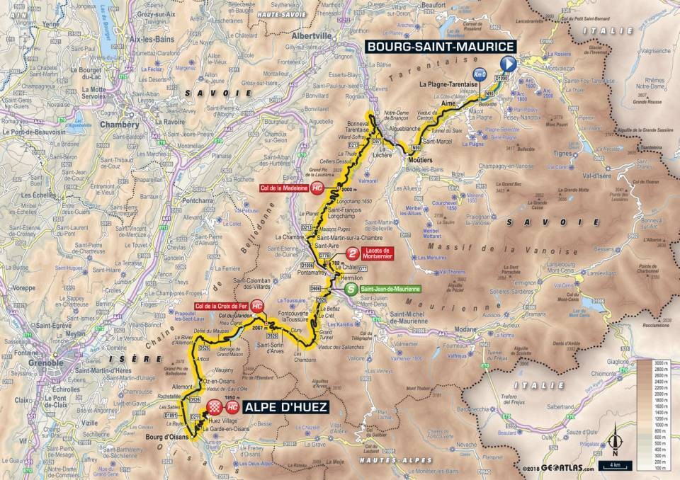 Mapa 12. etapy Tour de France 2018.