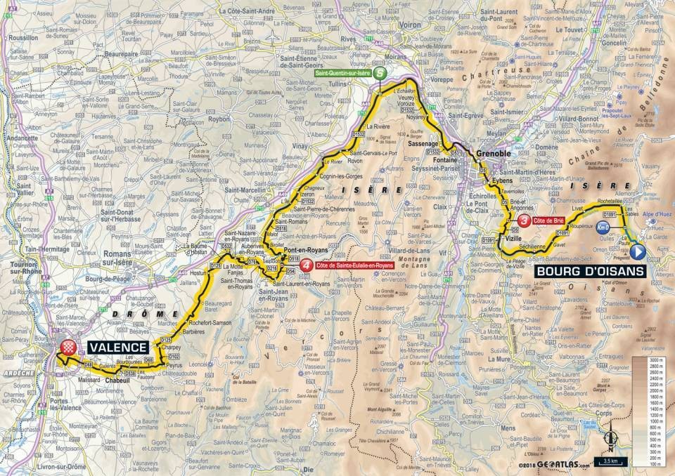 Mapa 13. etapy Tour de France 2018.