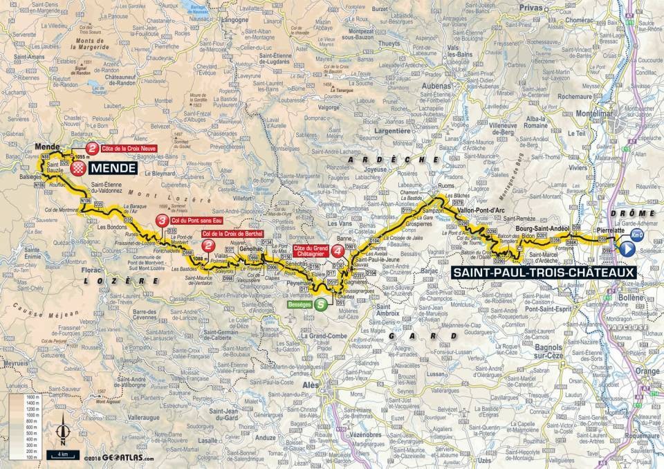 Mapa 14. etapy Tour de France 2018.
