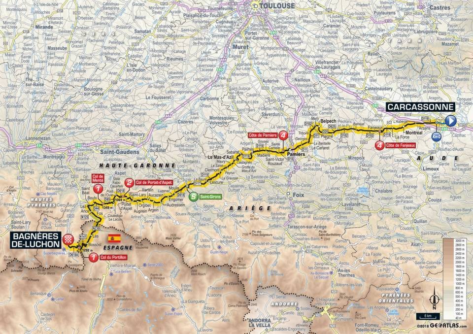 Mapa 16. etapy Tour de France 2018.