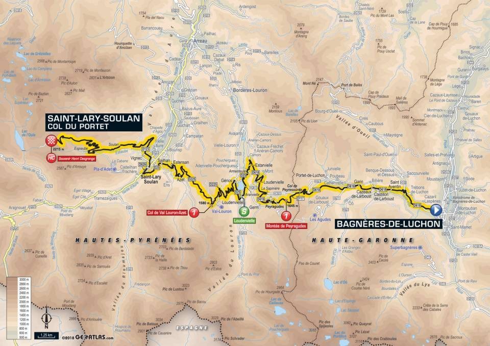 Mapa 17. etapy Tour de France 2018.